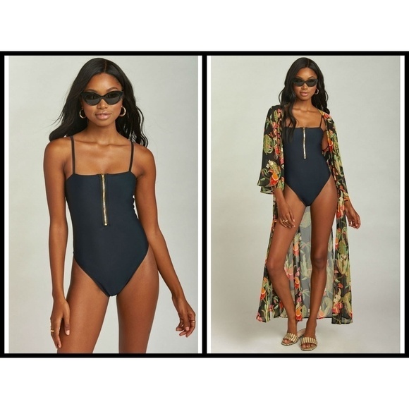 💕SHOW ME YOUR MUMU💕 Black Zip One Piece Swimsuit XL NWT - Picture 1 of 9